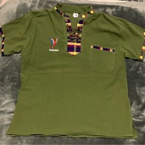 Green Short Sleeve Shirt with Plaid Accents